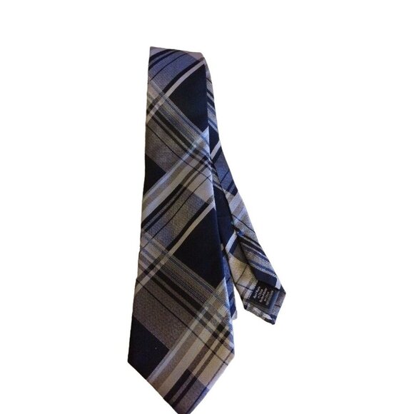 Vince Camuto Mens Blue Gray Plaid 100% Silk Tie - Picture 1 of 4